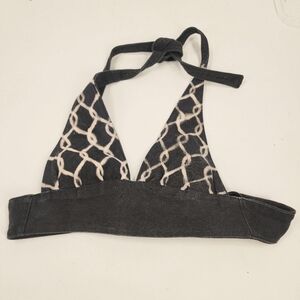 Washed Black Bleach Dye Denim Triangle Bra Top